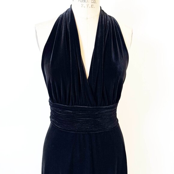 Evan Picone Black Velvet Cocktail Dress V Neck Halter Back sz 16 - Picture 5 of 12